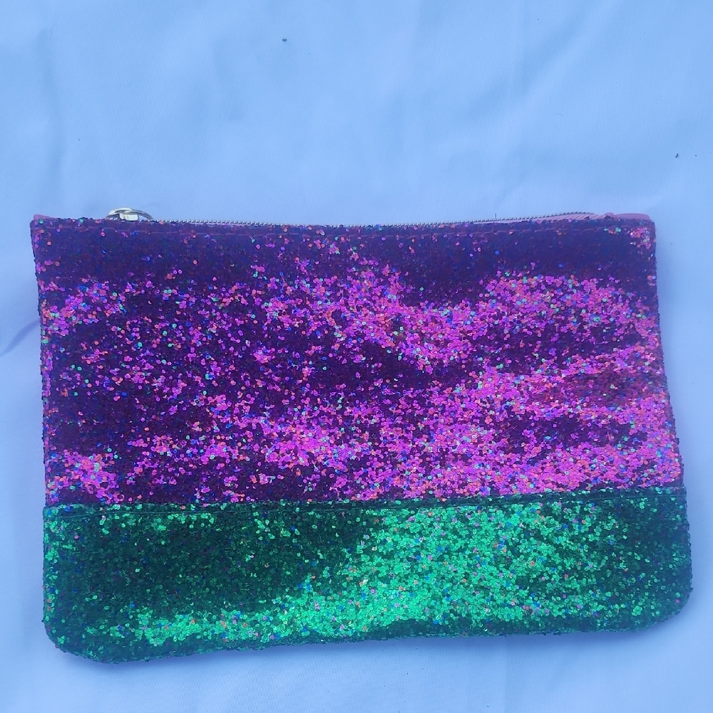 😎Glitter Two-Tone Pink & Green Sequin Zip Pouch
